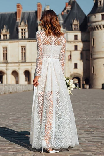Long Sleeve High Neck Ivory Engagement Dress with Lace